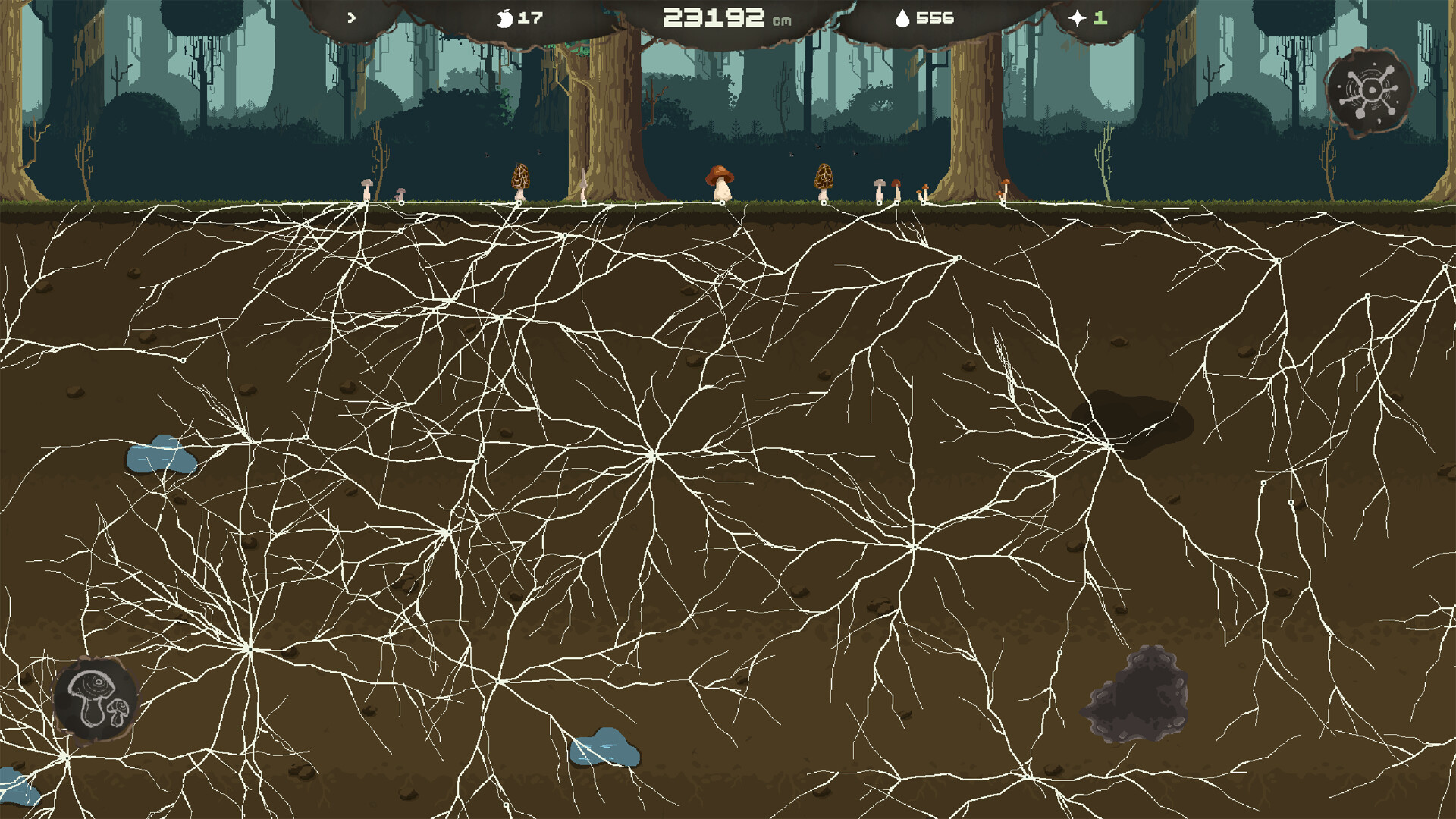Mycelarium screenshot: a dense white mycelium network spreading through the soil.
